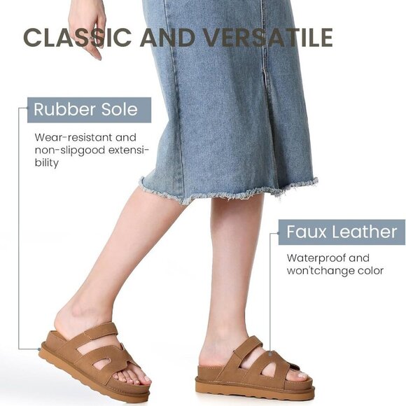 Women's Suede Platform Sandals Open Toe Slip-On Flats Summer Shoes - Picture 4 of 7